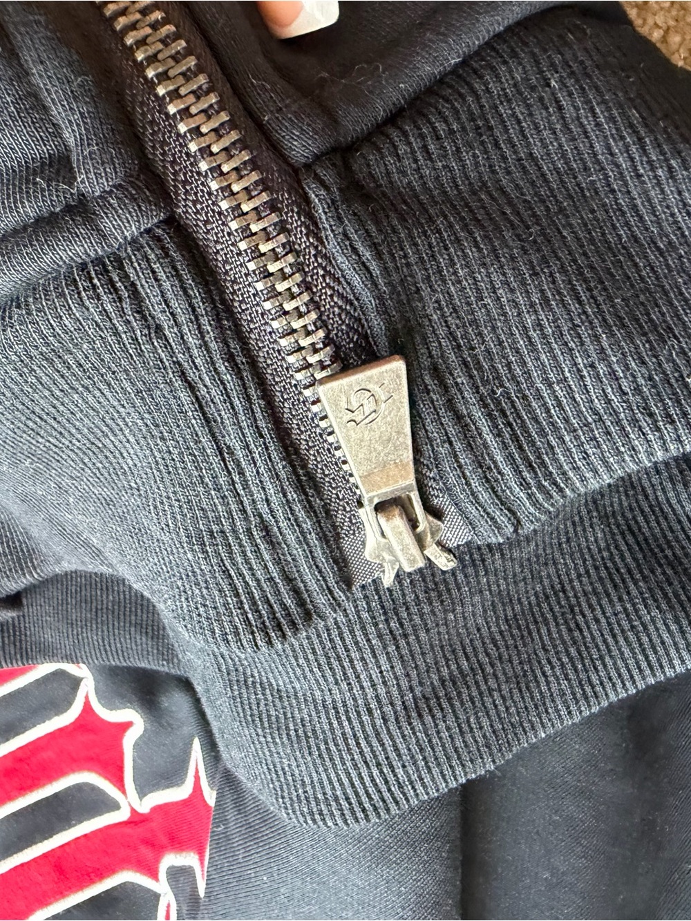 Black Zip-Up Hoodie with Red Script Side Graphic - Picture 4 of 6